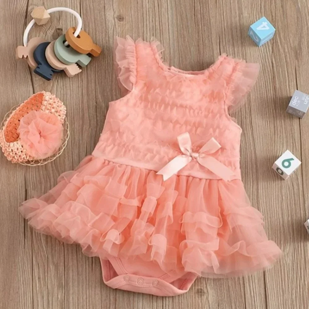 First Birthday Coral Romper Tutu Dress Cake Smash Girls Jumper & Headband Set